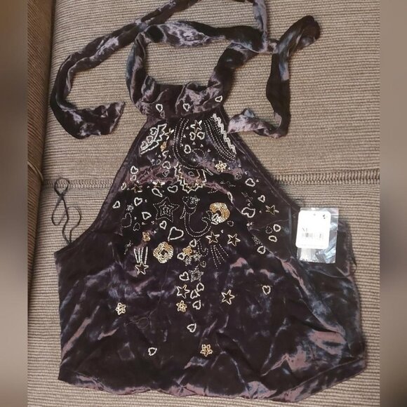 Y2K Western Halter Top NWT Free People Beaded Velvet - Picture 6 of 13